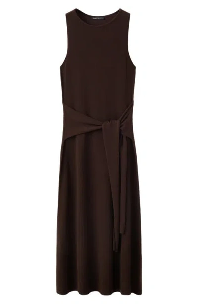 Mango Tie Detail Sleeveless Knit Dress In Brown