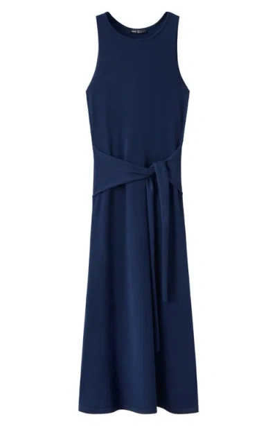 Mango Tie Detail Sleeveless Knit Dress In Blue
