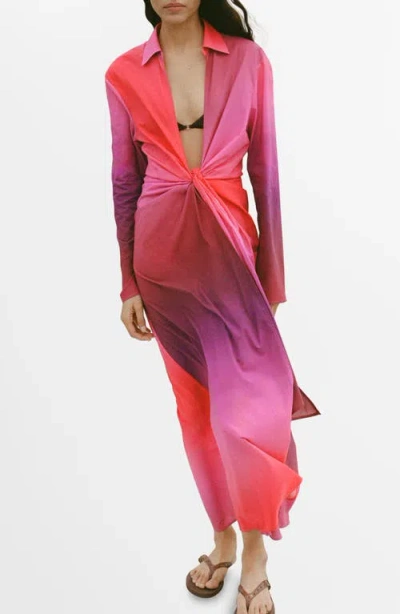 MANGO MANGO TIE DYE LONG SLEEVE COVER-UP MAXI DRESS