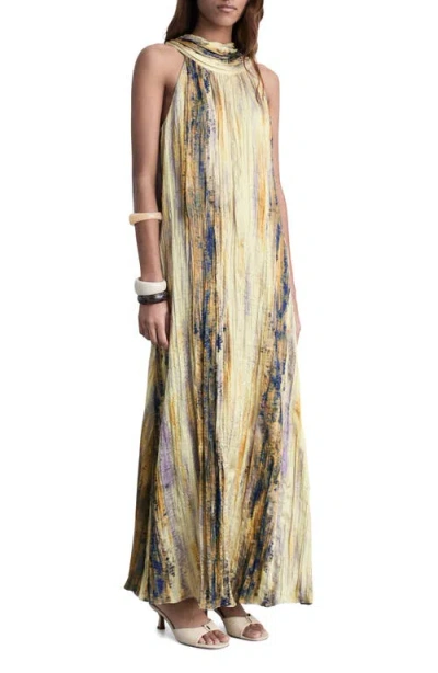 Mango Tie Dye Textured Satin Maxi Dress In Pastel Yellow