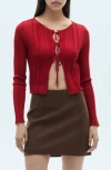 Mango Tie Front Cardigan In Red