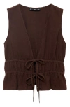 Mango Cotton Tie Front Sleeveless Top In Brown