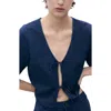 Mango Tie Front Denim Top