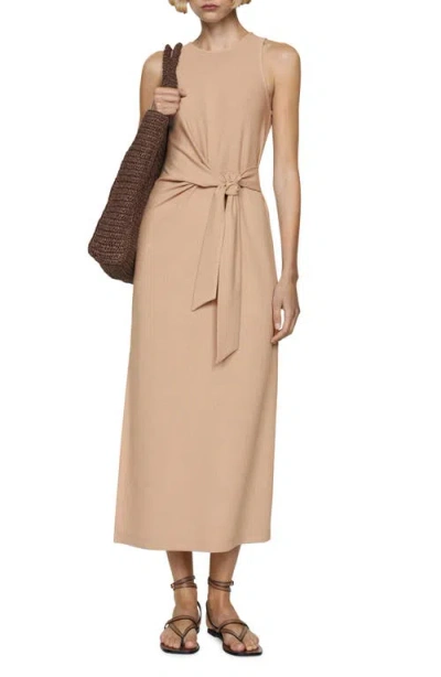 Mango Tie Front Sleeveless Knit Dress In Ecru