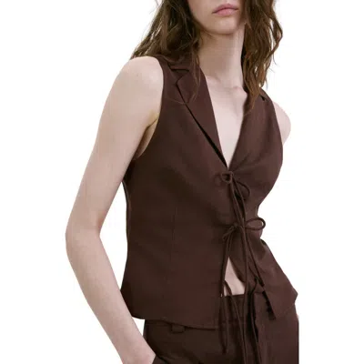 Mango Linen Mix Tie Front Vest In Brown