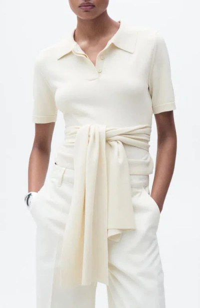 Mango Tie Hem Polo Sweater In Sand