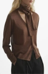 Mango Tie Neck Cardigan In Brown