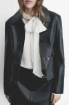 Mango Tie Neck Chiffon Top In Off White