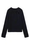 Mango Tie Neck Cutout Sweater In Dark Navy