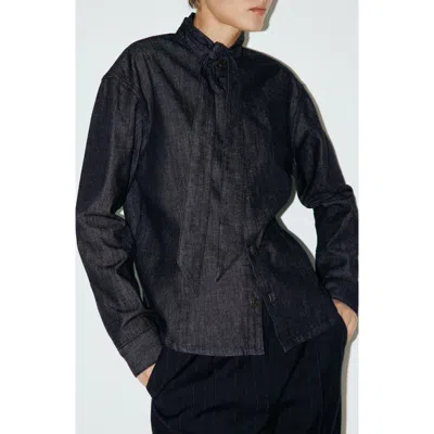 Mango Tie Neck Denim Shirt In Blue