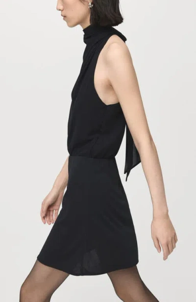 Mango Tie Neck Minidress In Black