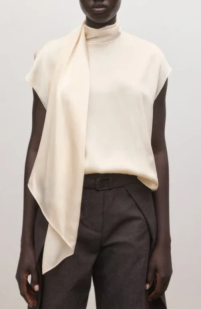Mango Tie Neck Silk Top In White