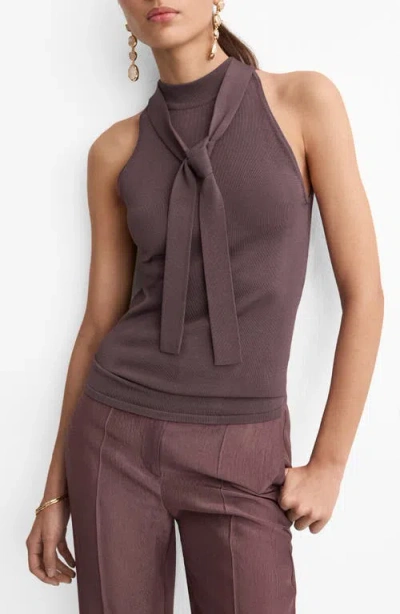 Mango Tie Neck Sleeveless Sweater In Burgundy