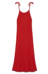 Mango Tie Strap Openwork Knit Dress In Coral Red