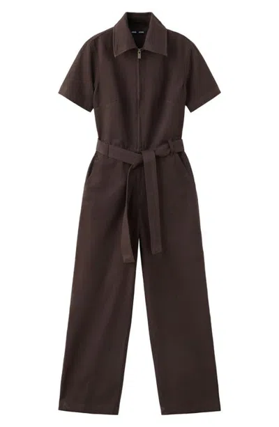 Mango Tie Waist Denim Jumpsuit In Brown