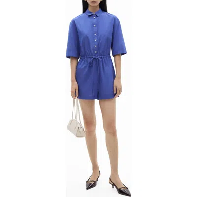 Mango Tie Waist Romper In Blue
