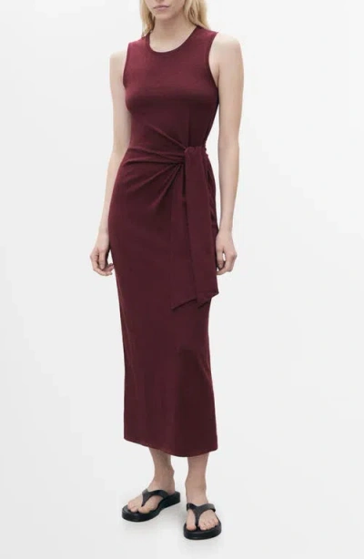 Mango Tie Waist Sleeveless Maxi Dress In Burgundy