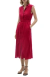 Mango Tie Waist Sleeveless Midi Shirtdress In Fuchsia