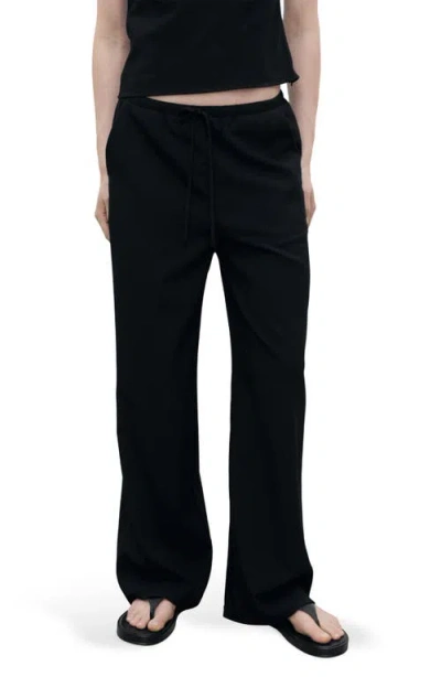 Mango Tie Waist Straight Leg Pants In Black