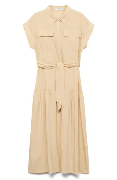 Mango Tie Waist Tiered Maxi Dress In Ecru