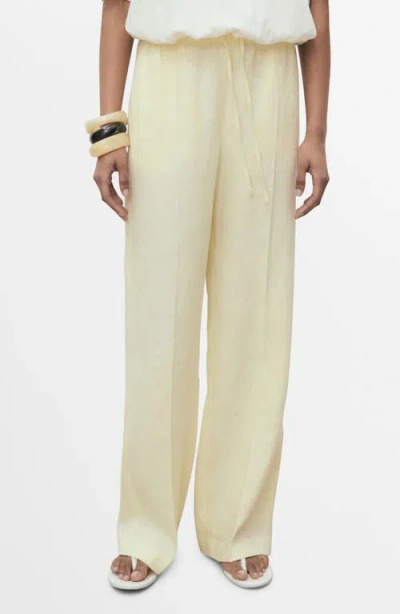Mango Tie Waist Wide Leg Linen Pants