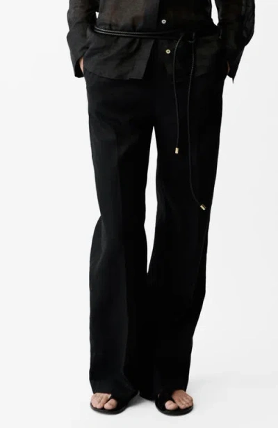 Mango Tie Waist Wide Leg Linen Pants