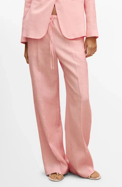 Mango Tie Waist Wide Leg Linen Pants In Pink