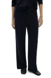 Mango Tie Waist Wide Leg Pants In Dark Navy