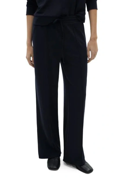 Mango Tie Waist Wide Leg Pants In Dark Navy