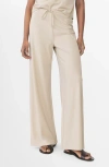 Mango Tie Waist Wide Leg Pants In Sand