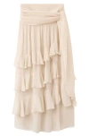 Mango Ruffled Skirt With Bow In Nude