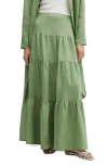Mango Ramie Maxi-skirt Medium Brown In Green