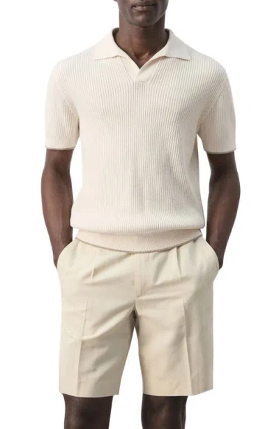 Mango Tipped Cotton Blend Polo In Neutral