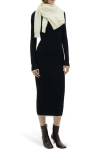 Shop Mango Tipped Long Sleeve Rib Midi Sweater Dress In Black