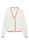 Mango Red Contrast Edge Cardigan In White In Ecru
