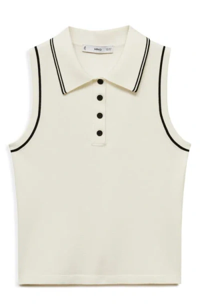 Mango Tipped Sleeveless Knit Polo In Neutral