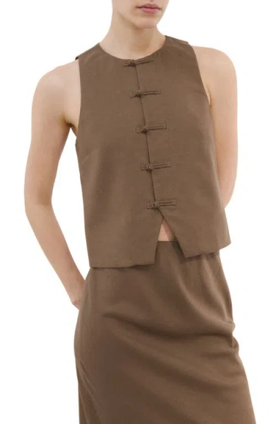 Mango Toggle Closure Vest In Brown