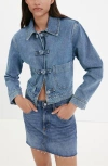 Mango Toggle Crop Denim Jacket In Multi
