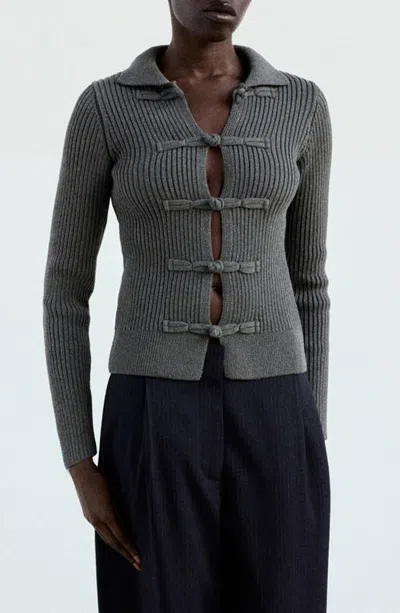 Mango Toggle Rib Cardigan In Gray
