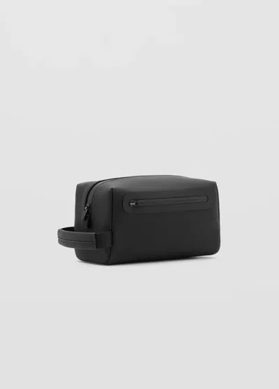 Mango Toiletry Bag With Leather Detail In Black