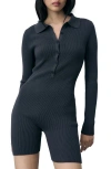 Mango Tokyo Long Sleeve Romper In Charcoal