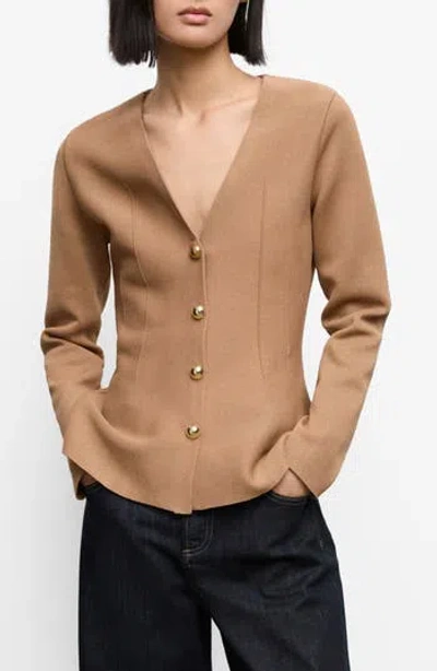 Mango Tona Sweater Jacket In Brown