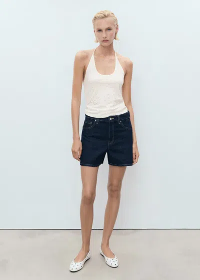 Mango Halter Neck Top With Metallic Appliqués Ecru In Sand