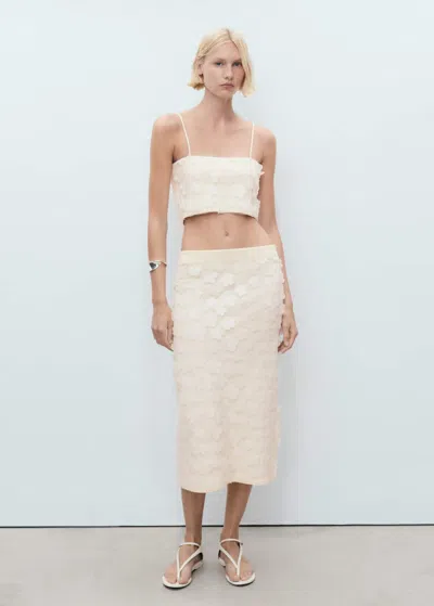 Mango Top À Fleurs En Relief Blanc - Femme - L -