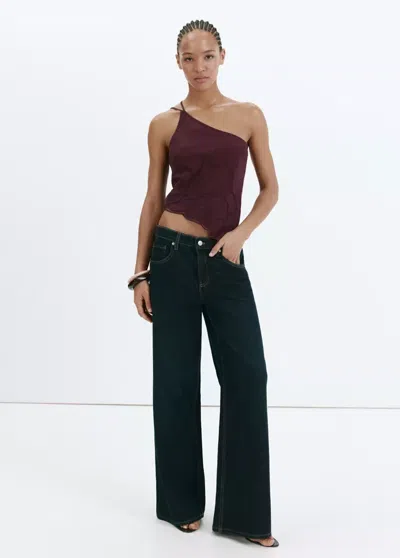 Mango Top Asymétrique À Broderie Florale