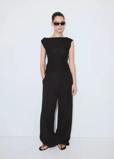 Mango Top Asymétrique À Broderies Florales In Black