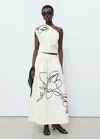 Mango Floral Embroidery One-shoulder Cotton Top