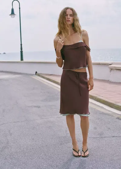 Mango Top Asymétrique Combiné In Brown