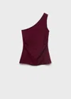 Mango Asymmetrical Draped Top Burgundy