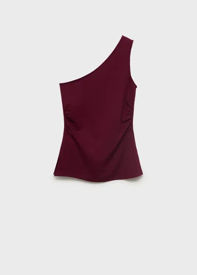 Mango Asymmetrical Draped Top Burgundy